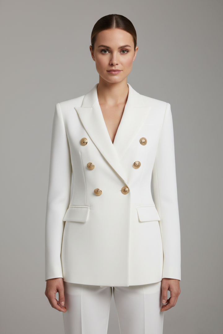 Clarissa Beaumont | Black Double-Breasted Blazer with Gold-Tone Buttons