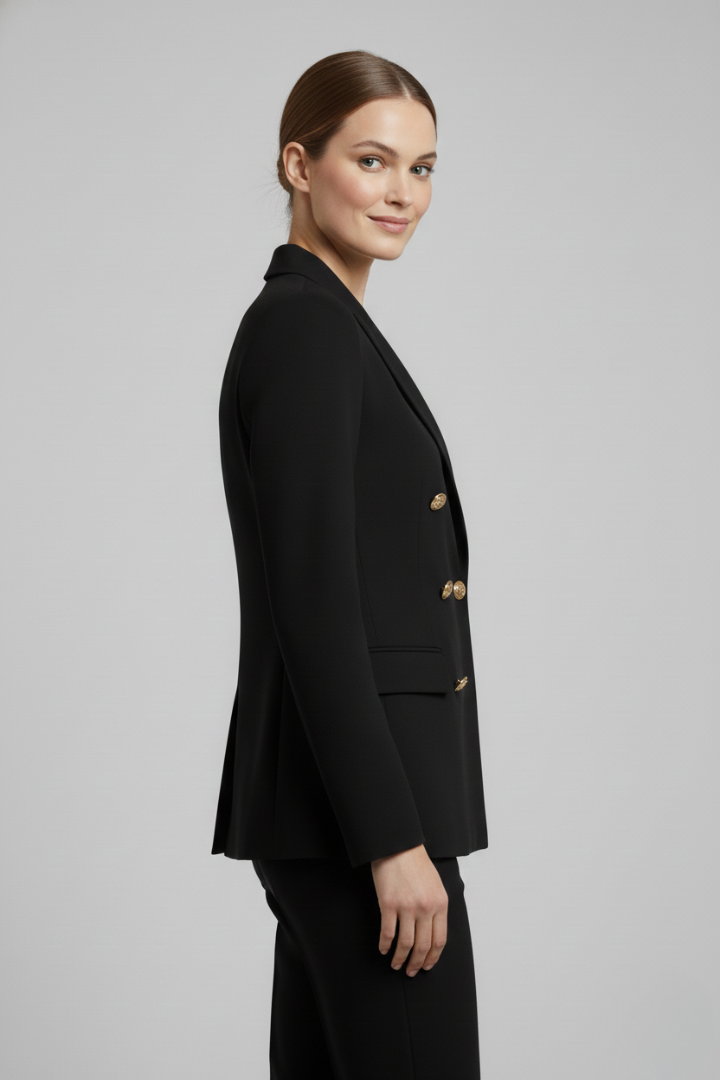 Clarissa Beaumont | Black Double-Breasted Blazer with Gold-Tone Buttons