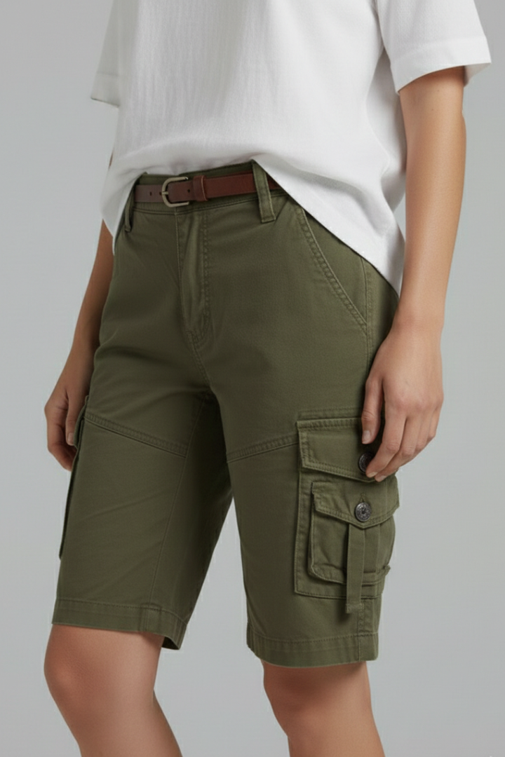 Camille Trevorne | Women's Olive Green Utility Cargo Shorts