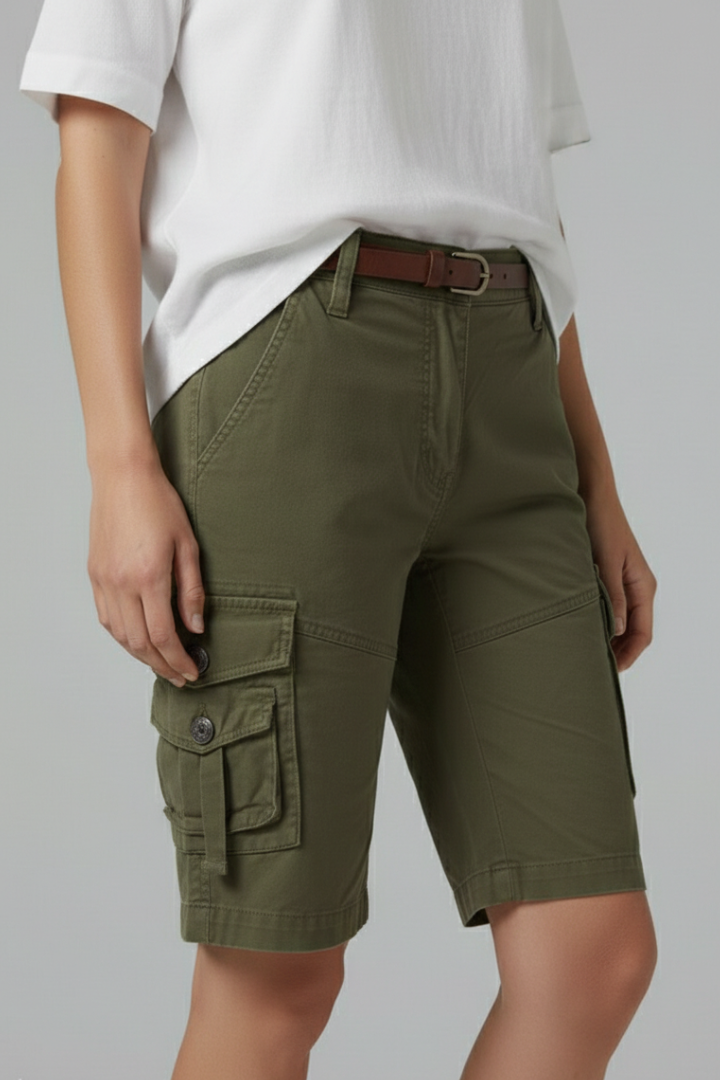 Camille Trevorne | Women's Olive Green Utility Cargo Shorts