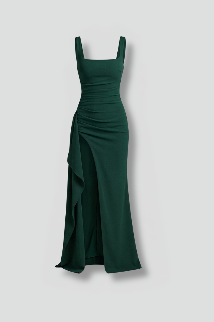 Éloise Varenne | Ruched Maxi Dress With Draped Slit For Women