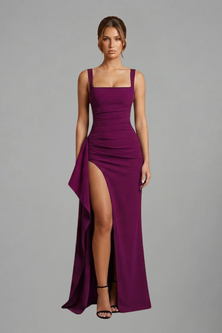 Éloise Varenne | Ruched Maxi Dress With Draped Slit For Women