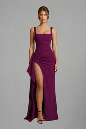 Éloise Varenne | Ruched Maxi Dress With Draped Slit For Women