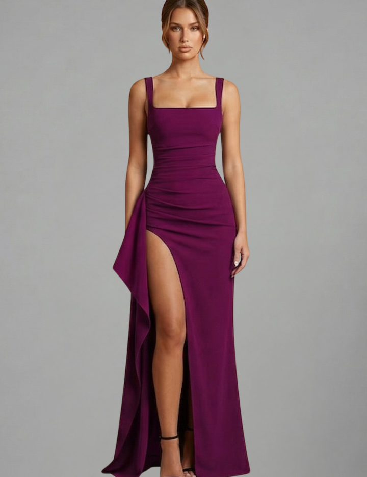 Éloise Varenne | Ruched Maxi Dress With Draped Slit For Women