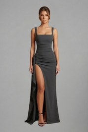 Éloise Varenne | Ruched Maxi Dress With Draped Slit For Women