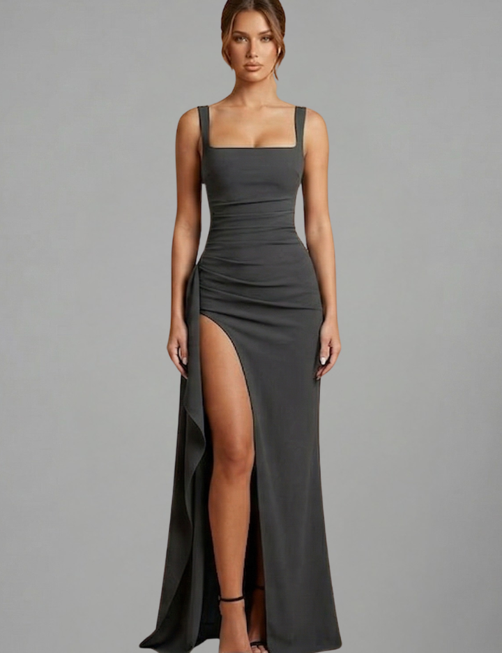 Éloise Varenne | Ruched Maxi Dress With Draped Slit For Women