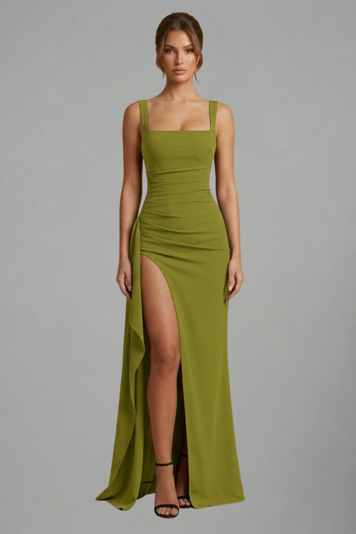 Éloise Varenne | Ruched Maxi Dress With Draped Slit For Women