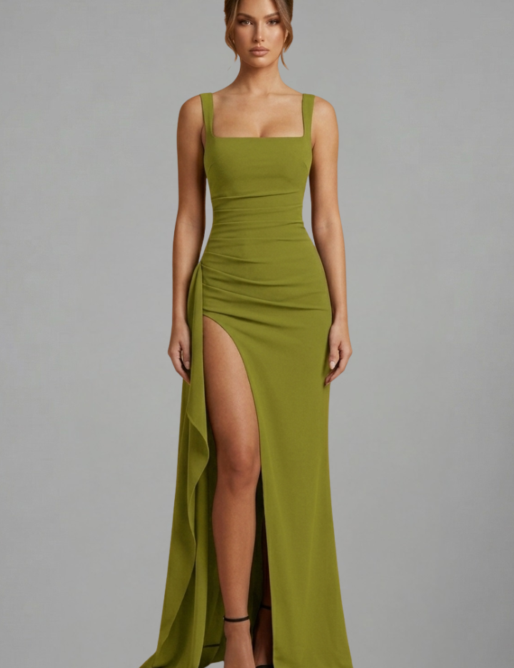 Éloise Varenne | Ruched Maxi Dress With Draped Slit For Women