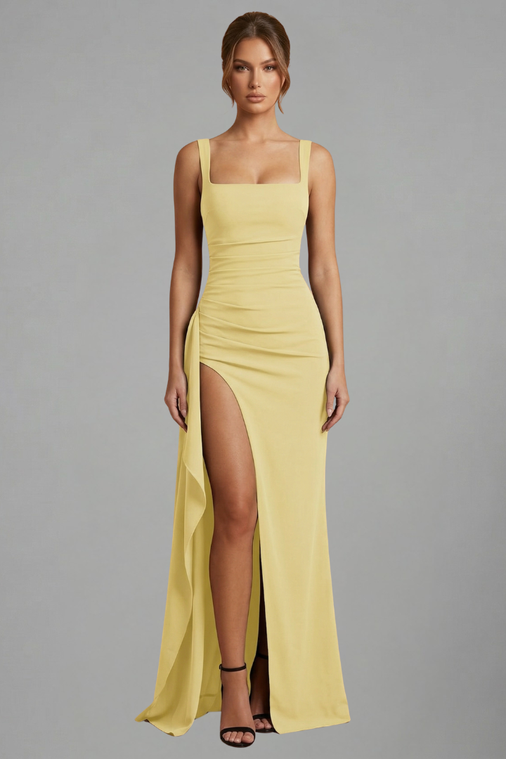 Éloise Varenne | Ruched Maxi Dress With Draped Slit For Women