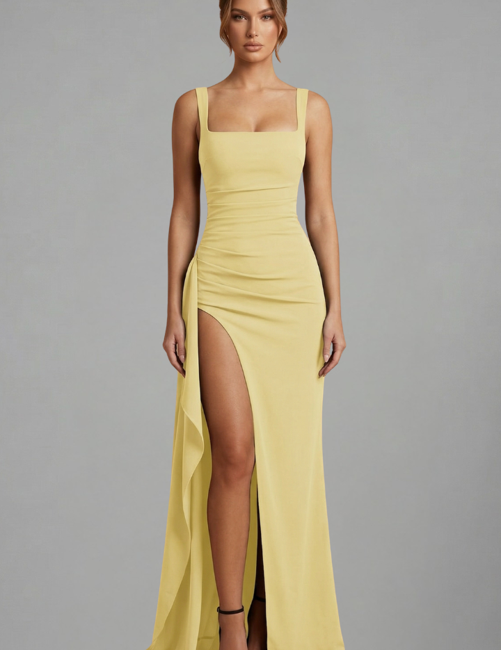 Éloise Varenne | Ruched Maxi Dress With Draped Slit For Women