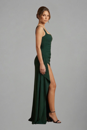 Éloise Varenne | Ruched Maxi Dress With Draped Slit For Women