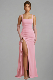 Éloise Varenne | Ruched Maxi Dress With Draped Slit For Women