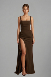 Éloise Varenne | Ruched Maxi Dress With Draped Slit For Women