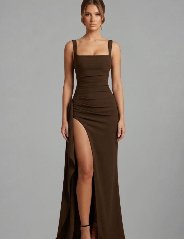 Éloise Varenne | Ruched Maxi Dress With Draped Slit For Women