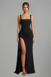 Éloise Varenne | Ruched Maxi Dress With Draped Slit For Women