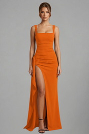 Éloise Varenne | Ruched Maxi Dress With Draped Slit For Women