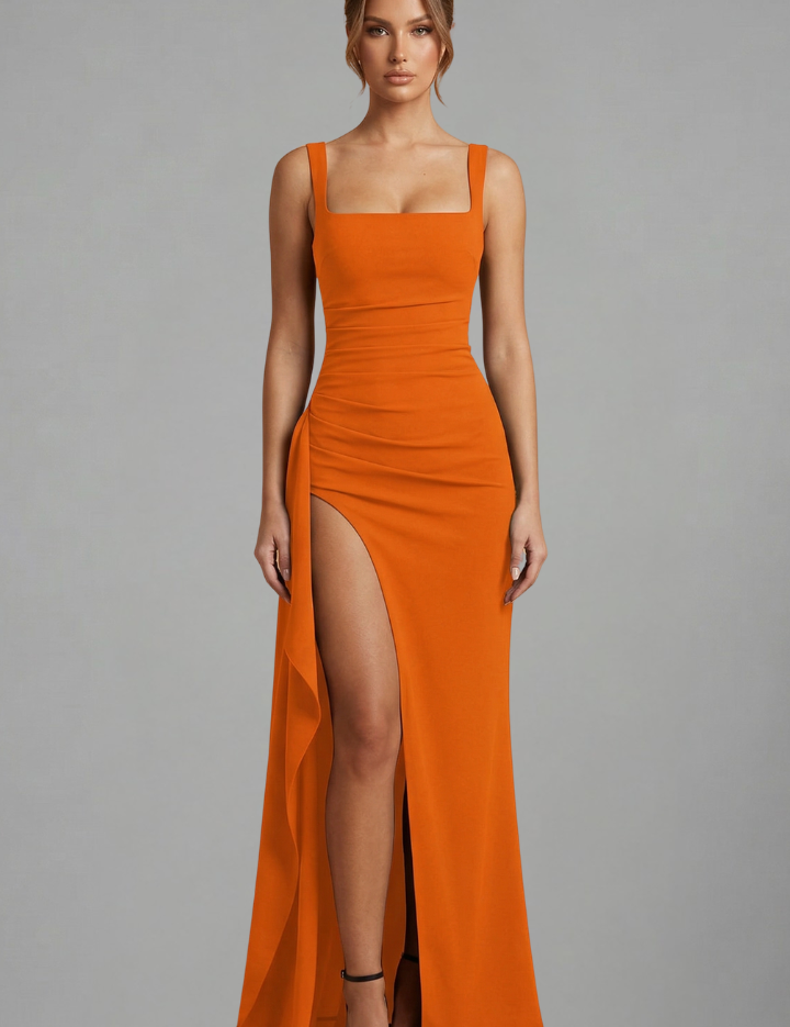 Éloise Varenne | Ruched Maxi Dress With Draped Slit For Women