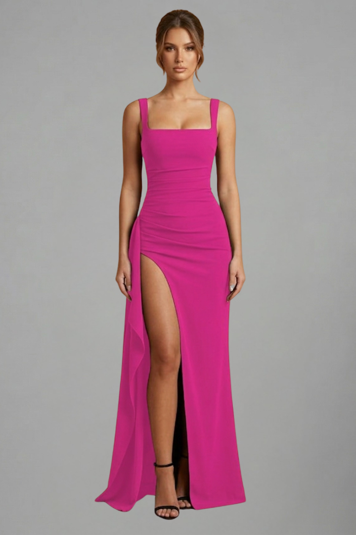 Éloise Varenne | Ruched Maxi Dress With Draped Slit For Women