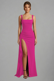 Éloise Varenne | Ruched Maxi Dress With Draped Slit For Women