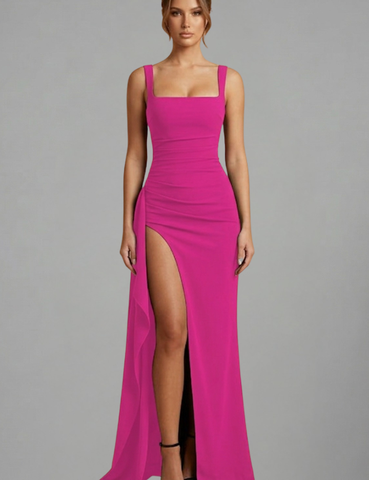 Éloise Varenne | Ruched Maxi Dress With Draped Slit For Women
