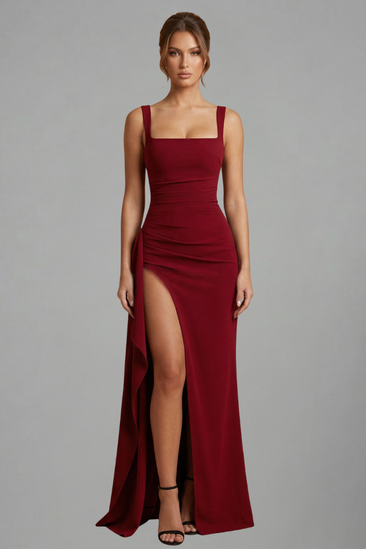 Éloise Varenne | Ruched Maxi Dress With Draped Slit For Women