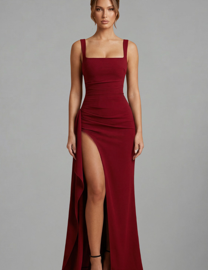 Éloise Varenne | Ruched Maxi Dress With Draped Slit For Women