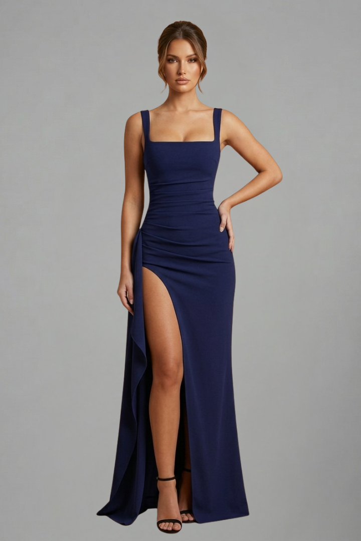 Éloise Varenne | Ruched Maxi Dress With Draped Slit For Women