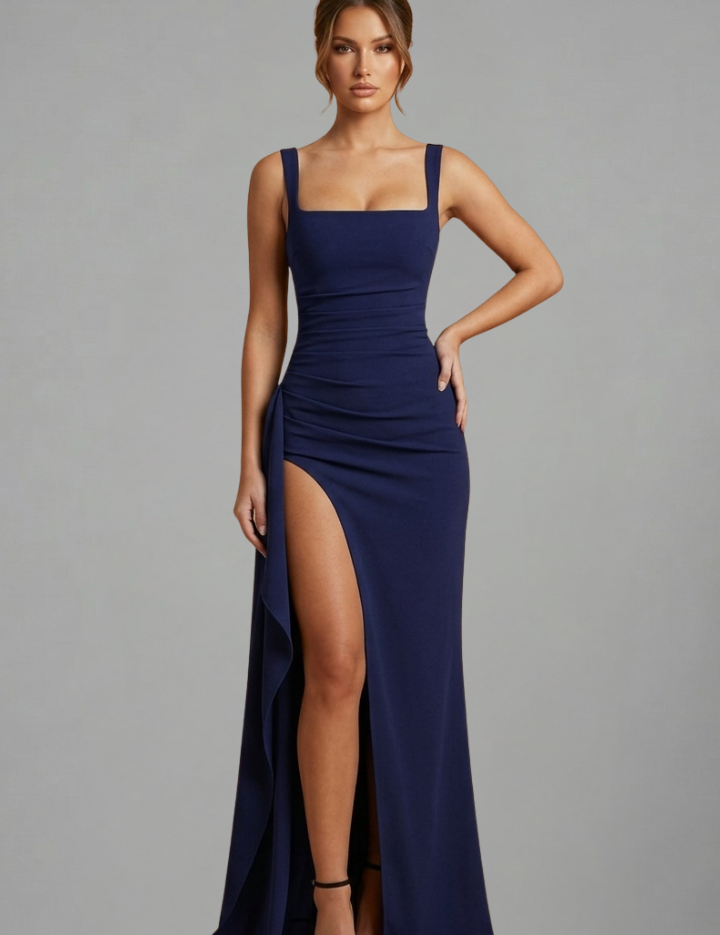 Éloise Varenne | Ruched Maxi Dress With Draped Slit For Women
