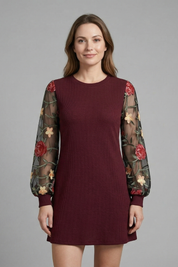 Allegra Montrose | Embroidered Bishop Sleeve Mini Dress For Women