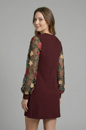 Allegra Montrose | Embroidered Bishop Sleeve Mini Dress For Women