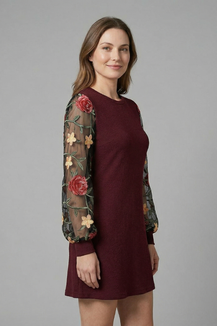 Allegra Montrose | Embroidered Bishop Sleeve Mini Dress For Women