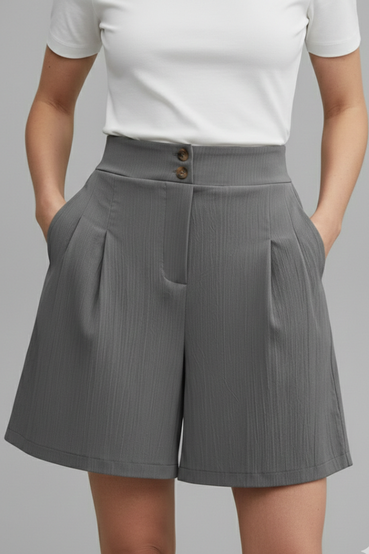 Aurelie Deschamps | High Waist Wide Leg Grey Shorts