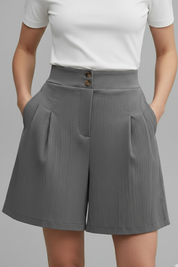 Aurelie Deschamps | High Waist Wide Leg Grey Shorts