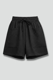 Sylvie Montclair | Women's Black Elastic Waist Drawstring Shorts