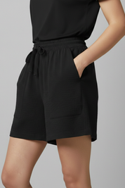 Sylvie Montclair | Women's Black Elastic Waist Drawstring Shorts