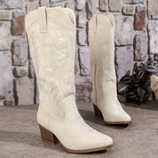 Cassandra Whitfield | Women's Suede Cowboy Boots with Block Heel