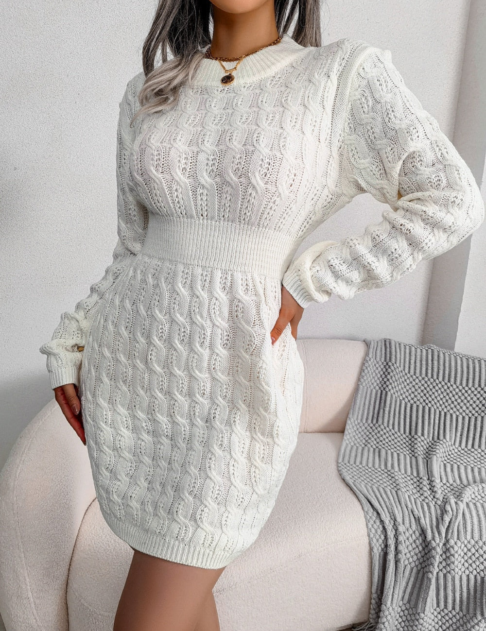 Natalie Fontaine | Elegant Cable-Knit Mini Dress For Women