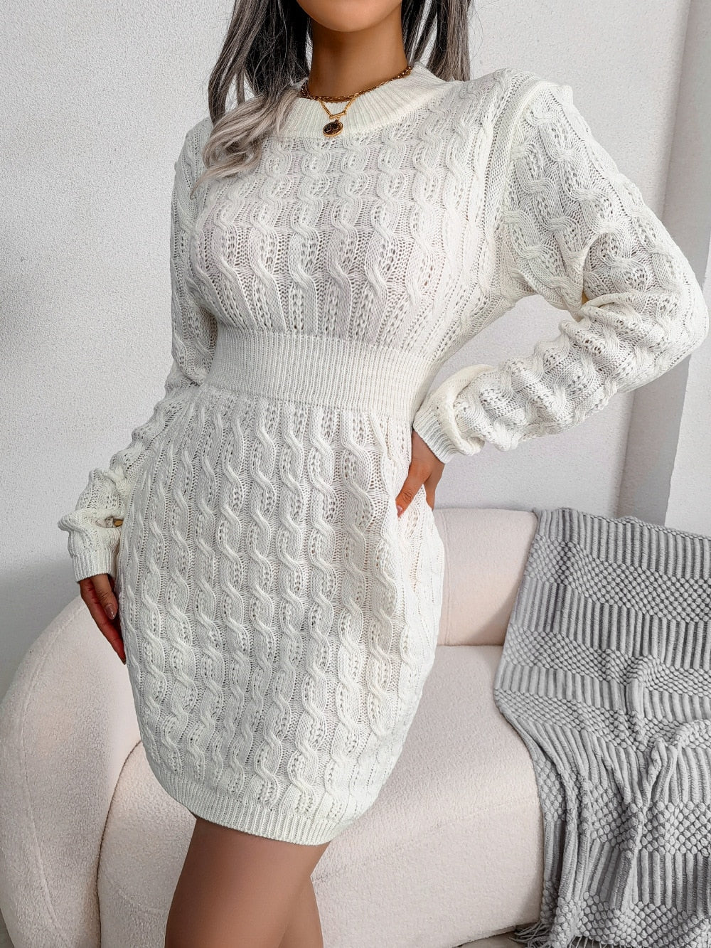 Natalie Fontaine | Elegant Cable-Knit Mini Dress For Women