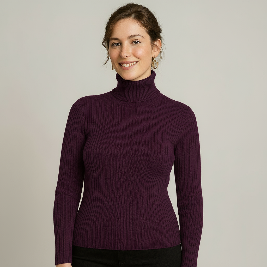 Elena Rousseau | Ribbed Turtleneck Luxury Sweater For Women