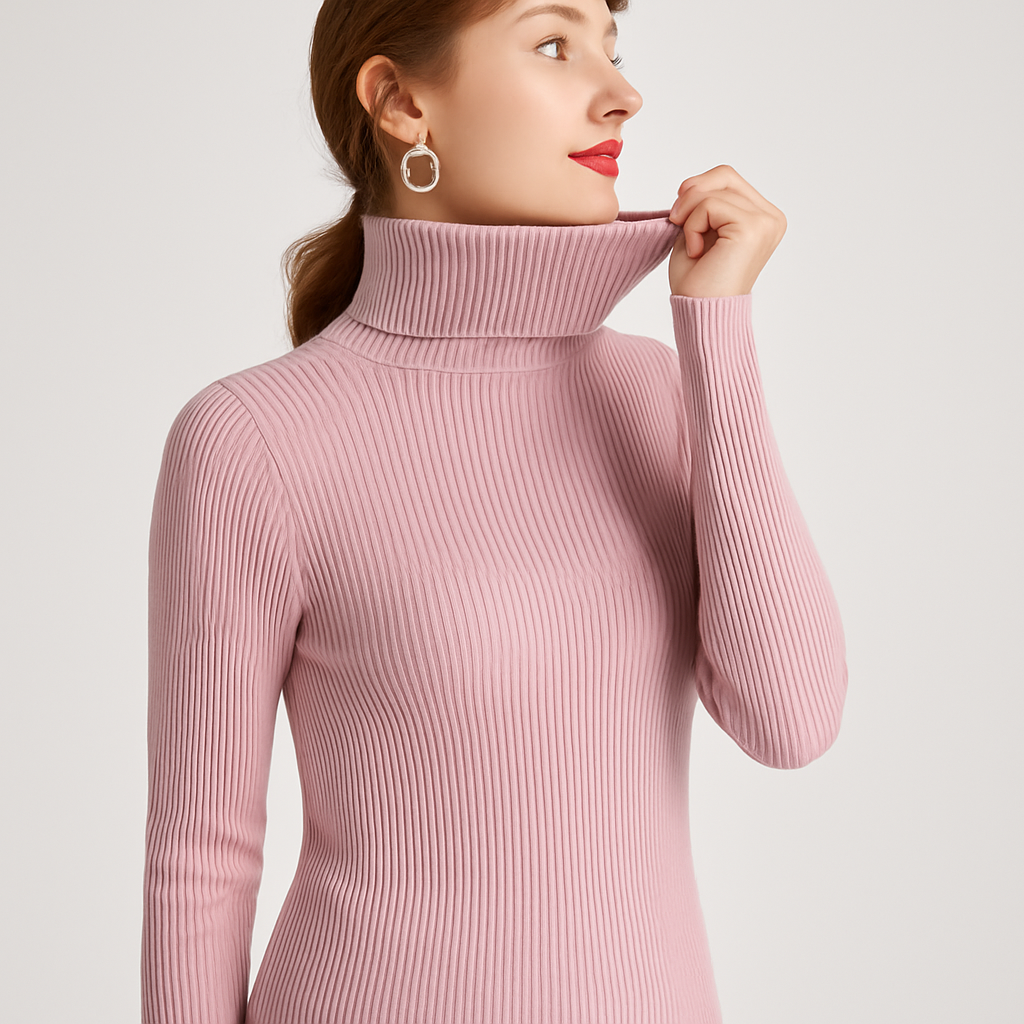 Elena Rousseau | Ribbed Turtleneck Luxury Sweater For Women