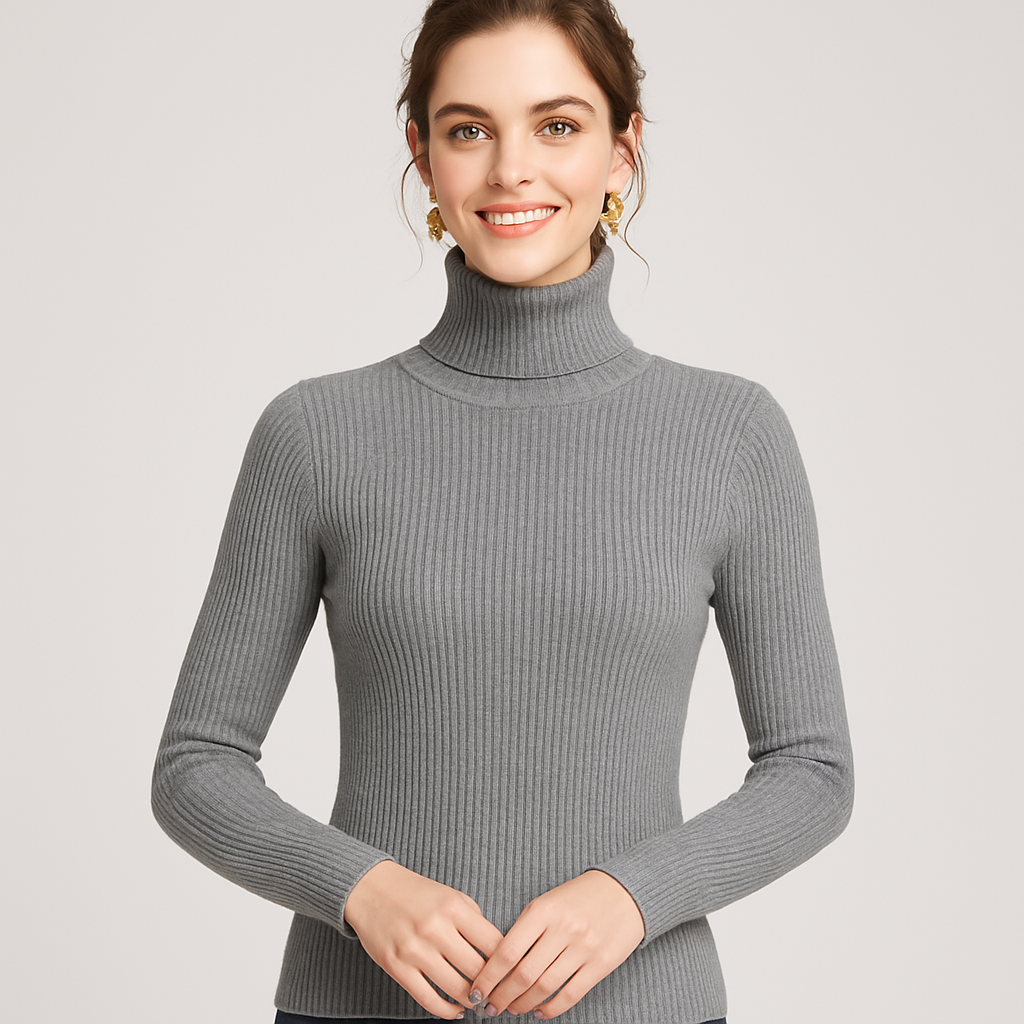 Elena Rousseau | Ribbed Turtleneck Luxury Sweater For Women
