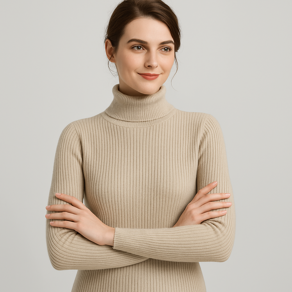 Elena Rousseau | Ribbed Turtleneck Luxury Sweater For Women