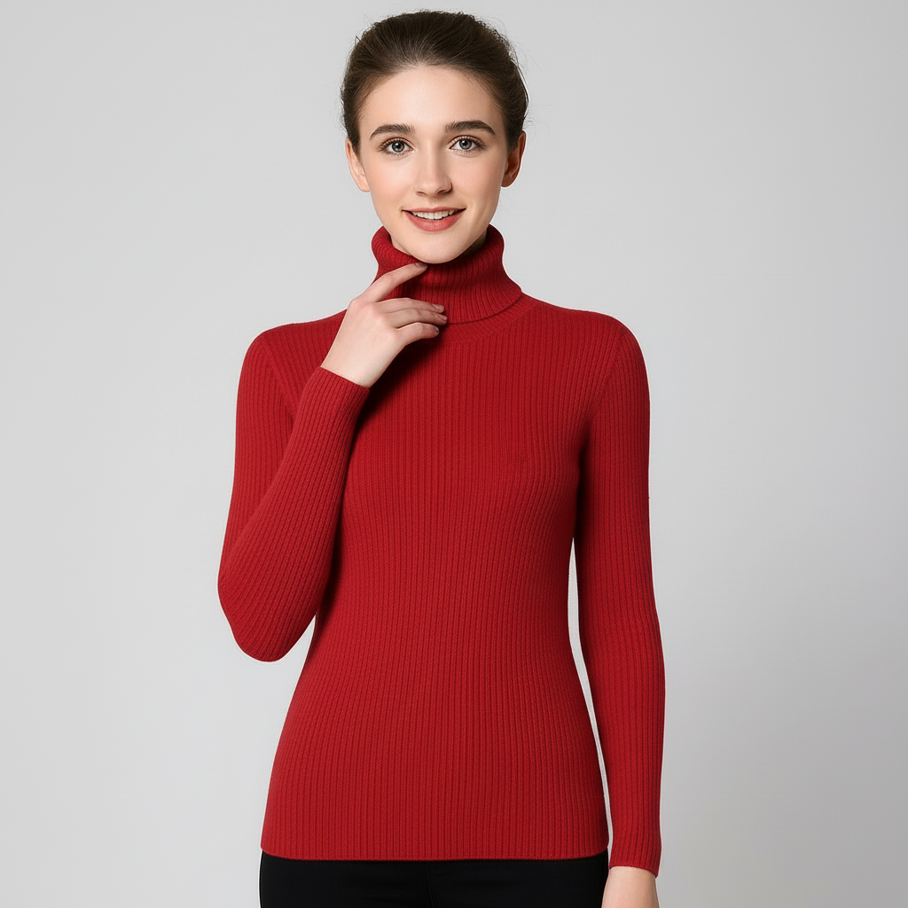 Elena Rousseau | Ribbed Turtleneck Luxury Sweater For Women