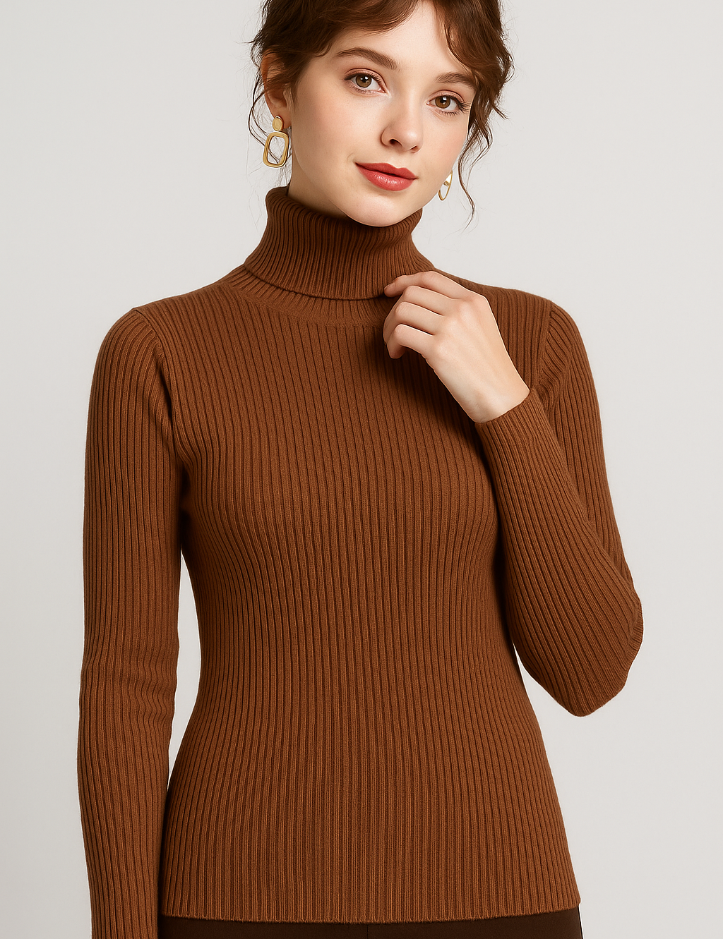 Elena Rousseau | Ribbed Turtleneck Luxury Sweater For Women