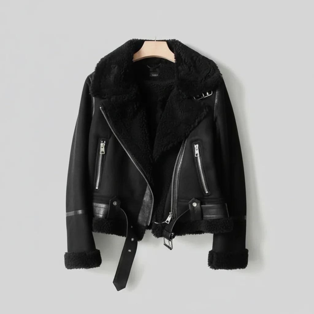 Camille Laurent | Faux Leather Shearling Jacket For Women