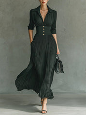 Auriane Bellecourt | Black Pleated Maxi Dress with Fitted Waist