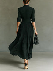 Auriane Bellecourt | Black Pleated Maxi Dress with Fitted Waist