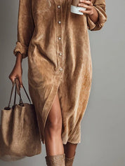 Corinthia Blackwell | Camel Corduroy Midi Shirt Dress