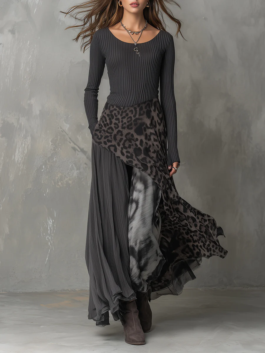 Elodie Beaumont | Leopard Print Asymmetric Maxi Dress For Women