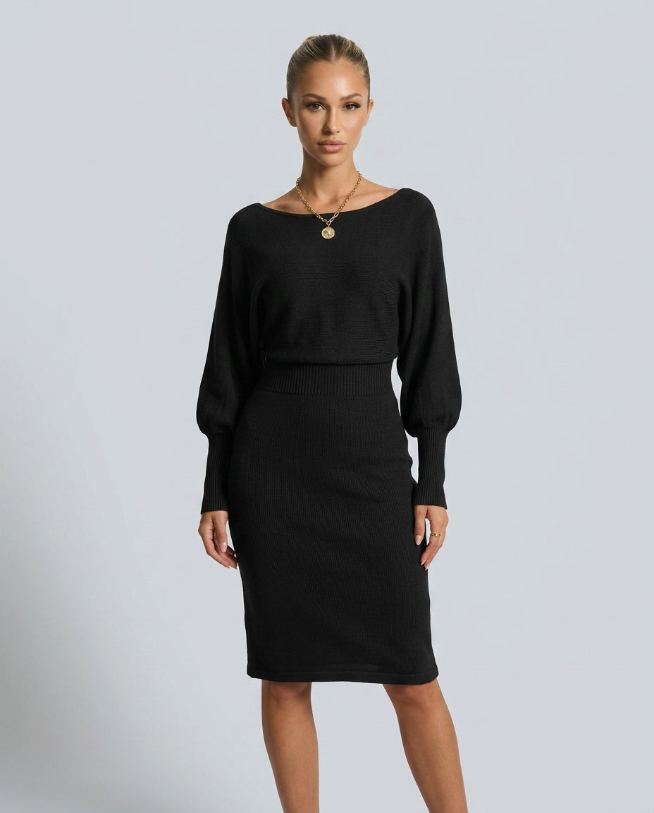 Seraphine Winthrop | Balloon Sleeve Knit Midi Dress For Women